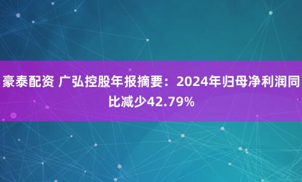 豪泰配资 广弘控股年报摘要：2024年归母净利润同比减少42.79%
